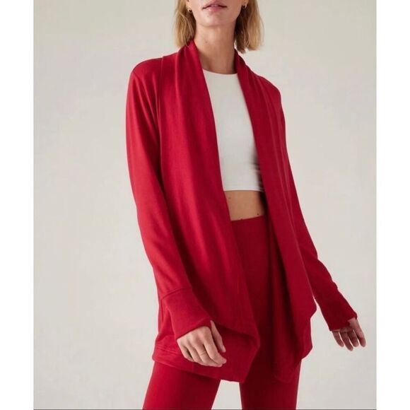 Athleta Sweaters - Athleta Cardigan Pranayama NWOT Restore Wrap Open Front Clover Berry Red Medium
